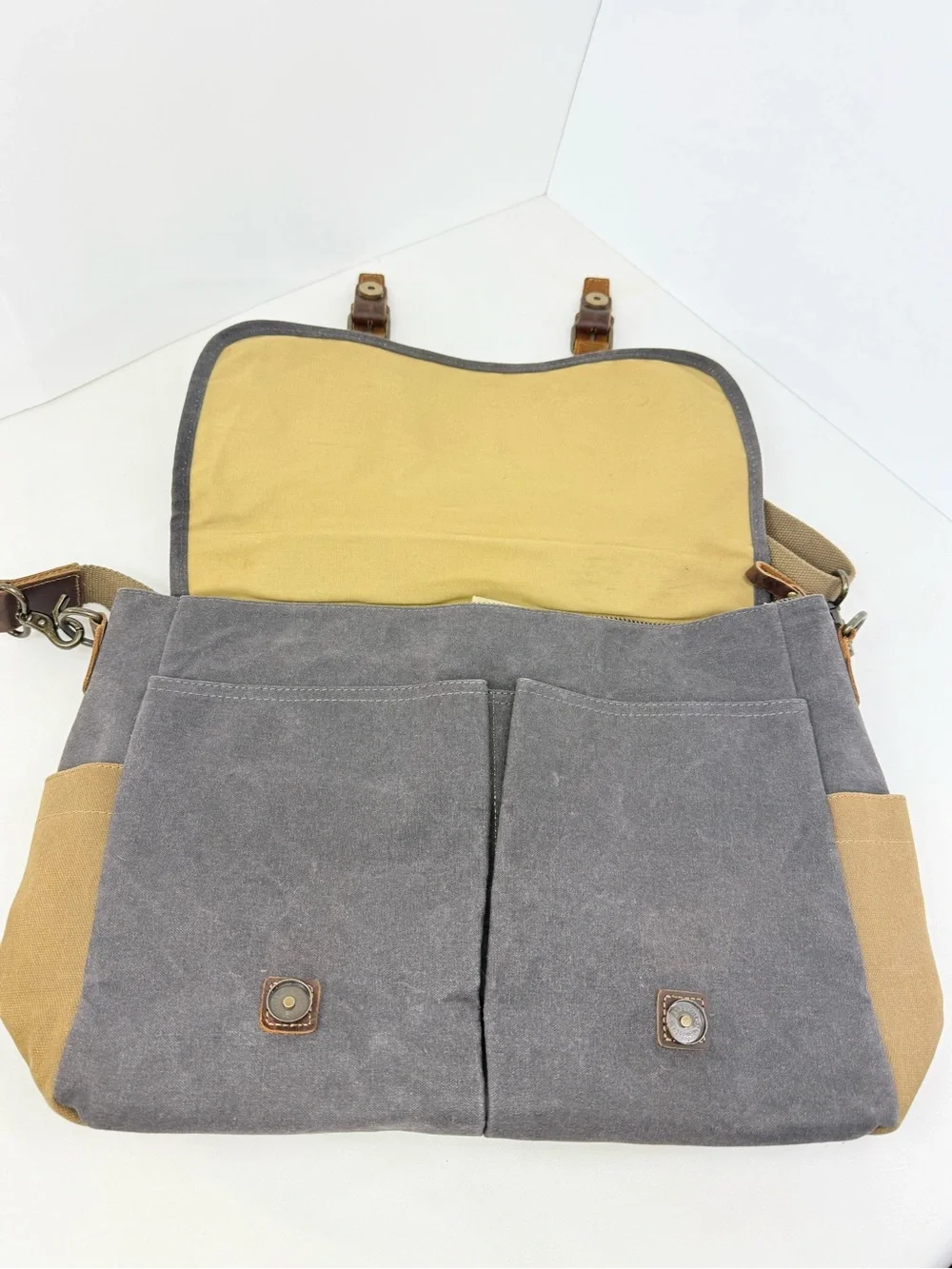 Newhey Gray Brown Thick Waxed Canvas Laptop Commuter Academic Satchel Bag